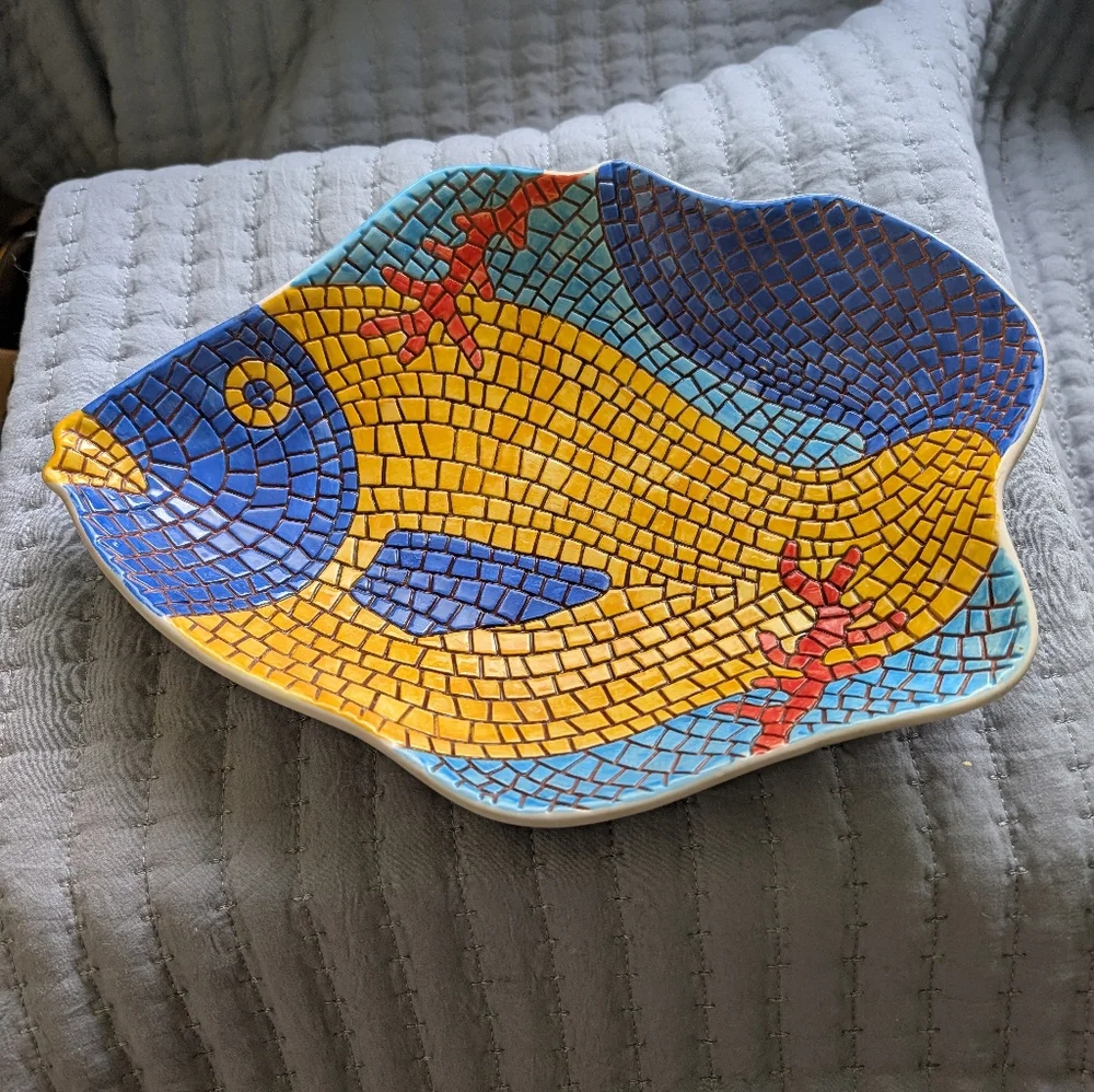 Colorful Mosaic Fish-Shaped Dish Made In Italy